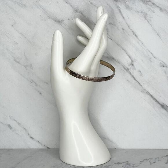 Vintage Mexico Silver Tone Floral Bangle Bracelet ✨ - Picture 2 of 6